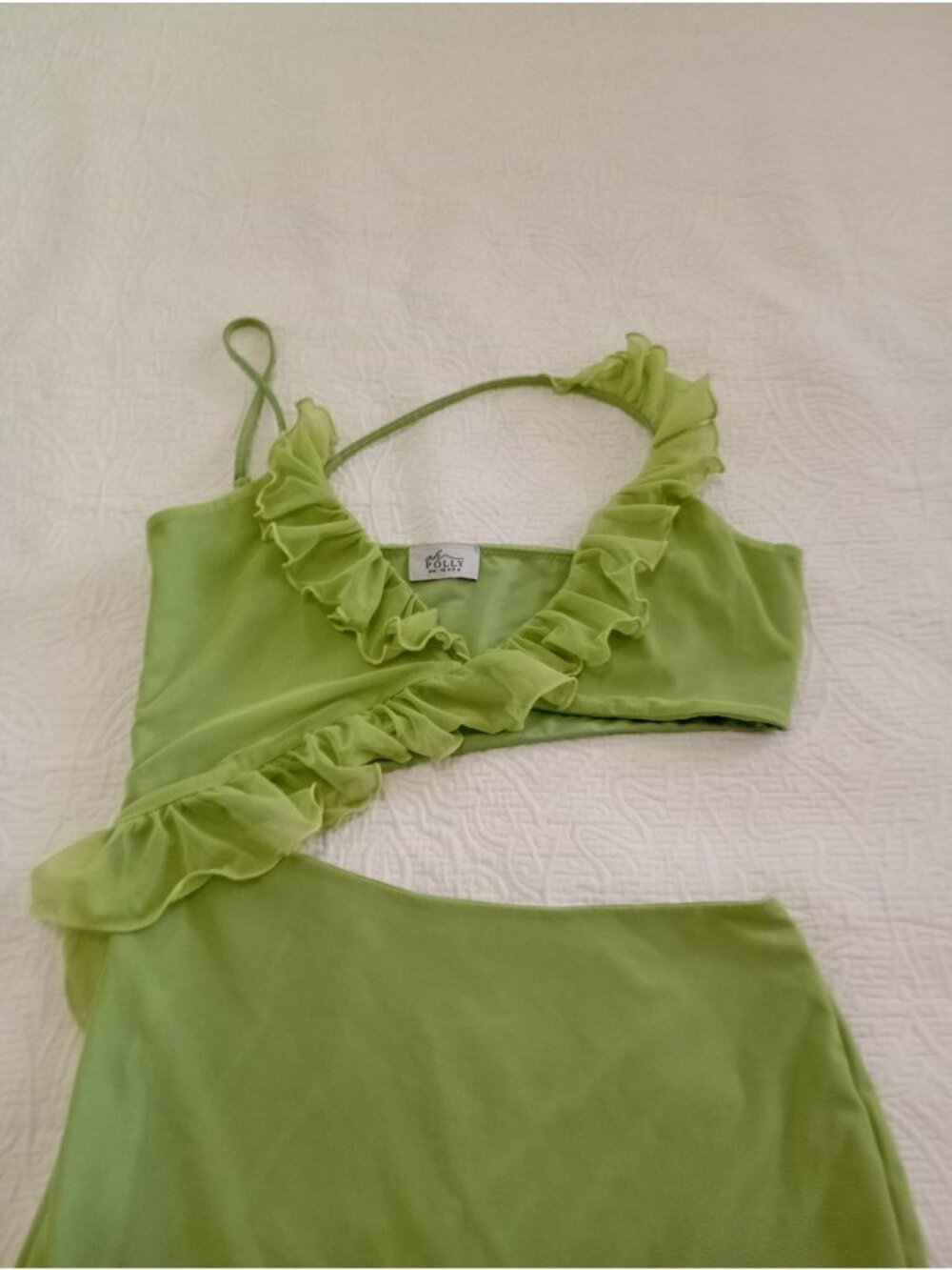 Oh Polly Cutout Dress Ruffled Asymmetric Mini Size US 6 UK 10 Green - Picture 4 of 15